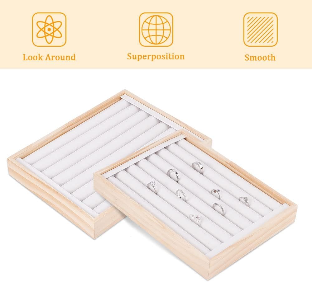 Vassoio Espositore Gioielli In Legno Con Pelle - 6 Slot Per Orecchini E Anelli, Diametro 15cm - Foto 9
