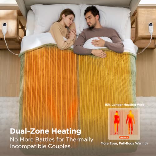 Image of Bedsure Ribbed Electric Blanket King, Green Heated Blanket, Preheat