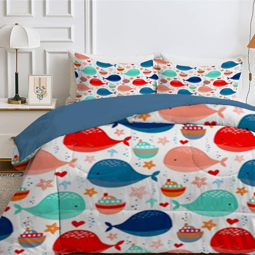 Qiwagu Bettdecke 135x200 4 Jahreszeiten, Wende Bunte Tiere Steppdecke Waschbare, Bettdecke ohne Bezug Nutzbar, Leicht Weiche Schlafdecke 200GSM, Ganzjahresdecke Weiß mit 1 Kissenbezug (ohne Kissen)