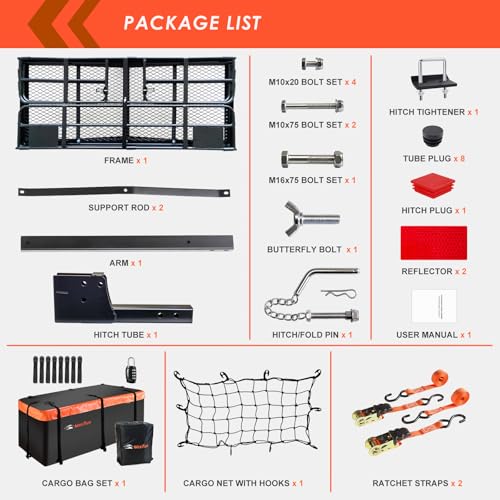 image for MeeFar High Rail Trailer Folding Hitch Mount Cargo Carrier Basket 60