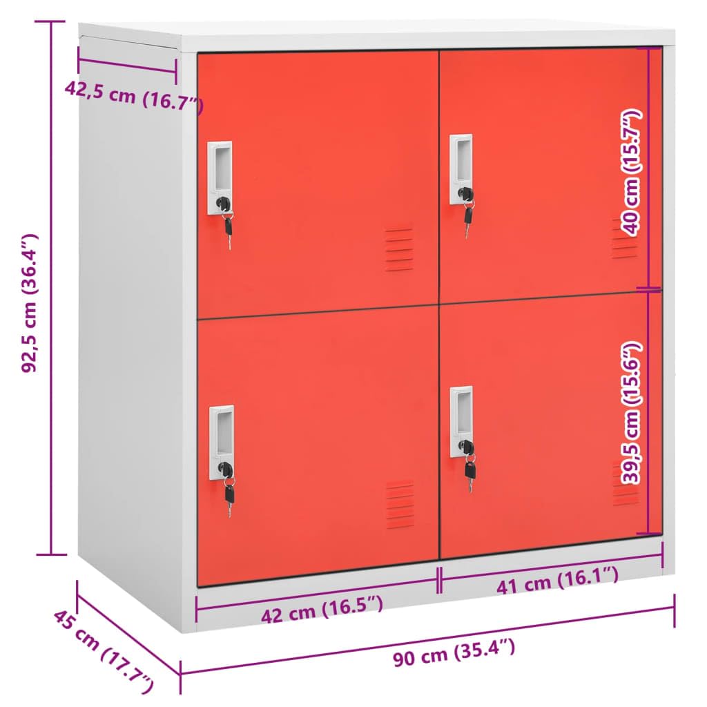 vidaXL Szafka zamykana na klucz, szaro-czerwona, 90x45x92,5 cm, stal, szafka, szafka metalowa, szafka biurowa, szafki, szafki metalowe, szafki biurowe