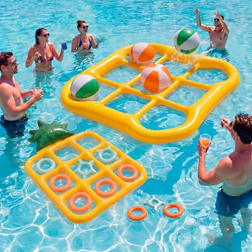 Glimin 2 Pack Pool Games Tic-Tac-Toe with 10 Balls and 10 Rings Summer