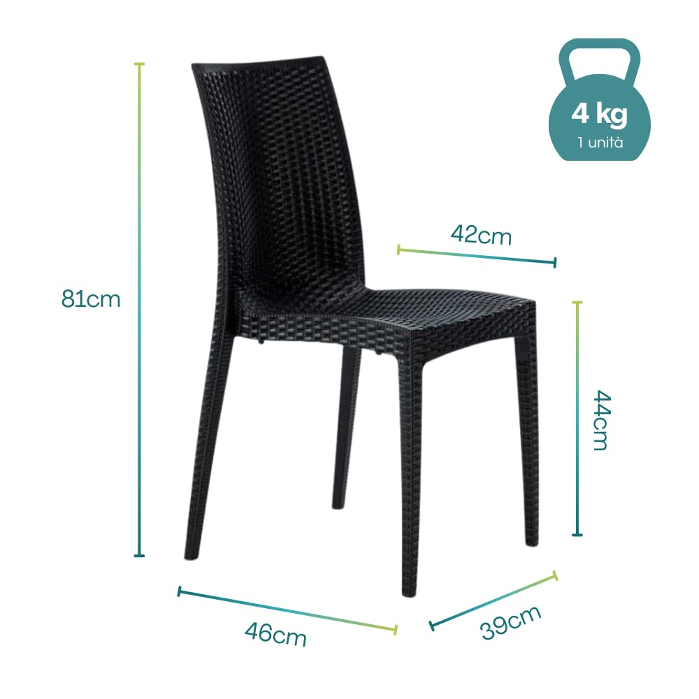 PALUPLUS Set 2 Sedie da Giardino effetto Rattan in Polipropilene colore ANTRACITE, misura 39x46x81 cm, Sedia Impilabile Senza Braccioli per Esterno ed Interno, Made in Italy -MAD603F-9