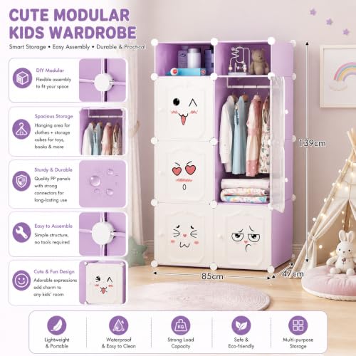 Image of Mevigo Plastic Wardrobe for Kids and Baby-Cupboard for Clothes, Almirah for Clothes, Baby Collapsible Wardrobe, Multi-Purpose Kids Storage Rack for Home Books,Toy,Living Room (Purple-HB1, 6+2- Door)
