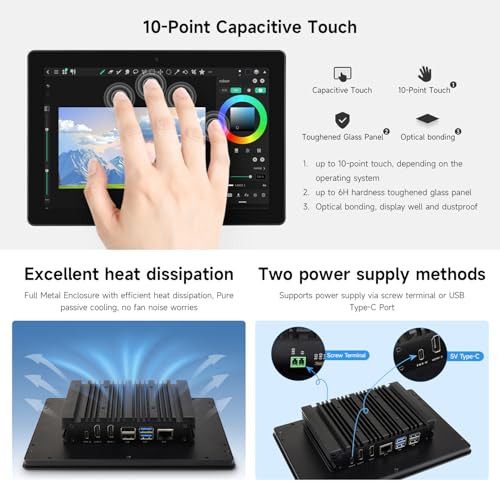 Image of waveshare Industrial HMI All-in-one 10.1inch Touch Display, Compatible with Raspberry Pi 5 (Included), Supports Dual 4K HDMI Output, 10-Point Touch, Aluminum Alloy Case, Efficient Heat Dissipation