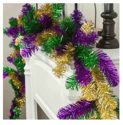 Factory Direct Craft Mardi Gras Metallic Tinsel Mantel Garland Runner - Festive Decor for Fat Tuesday and Carnival Parties (9 Feet Long)