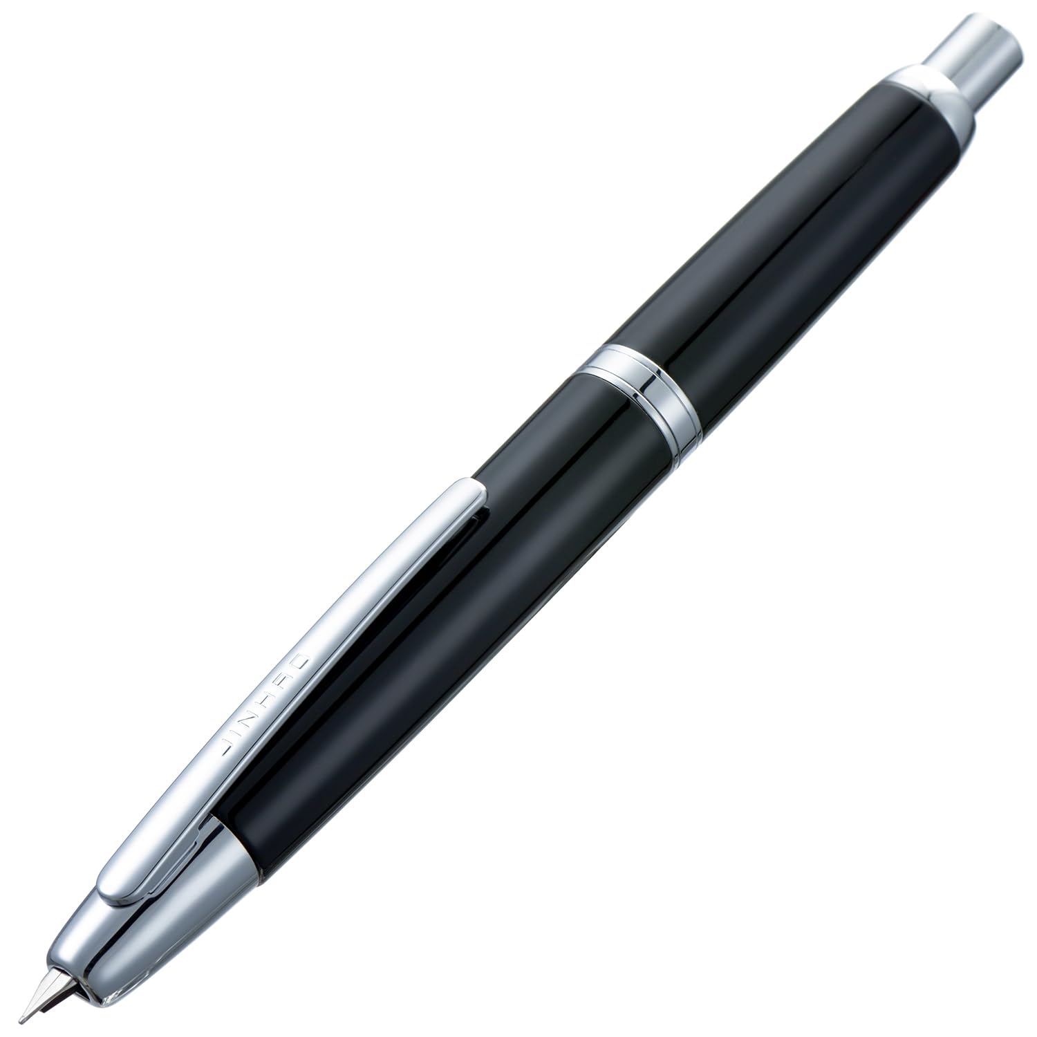 Jinhao 10 Press Fountain Pen with Box, Piano Black Retractable Fine Nib with Ink Converter Set (Silver Clip)