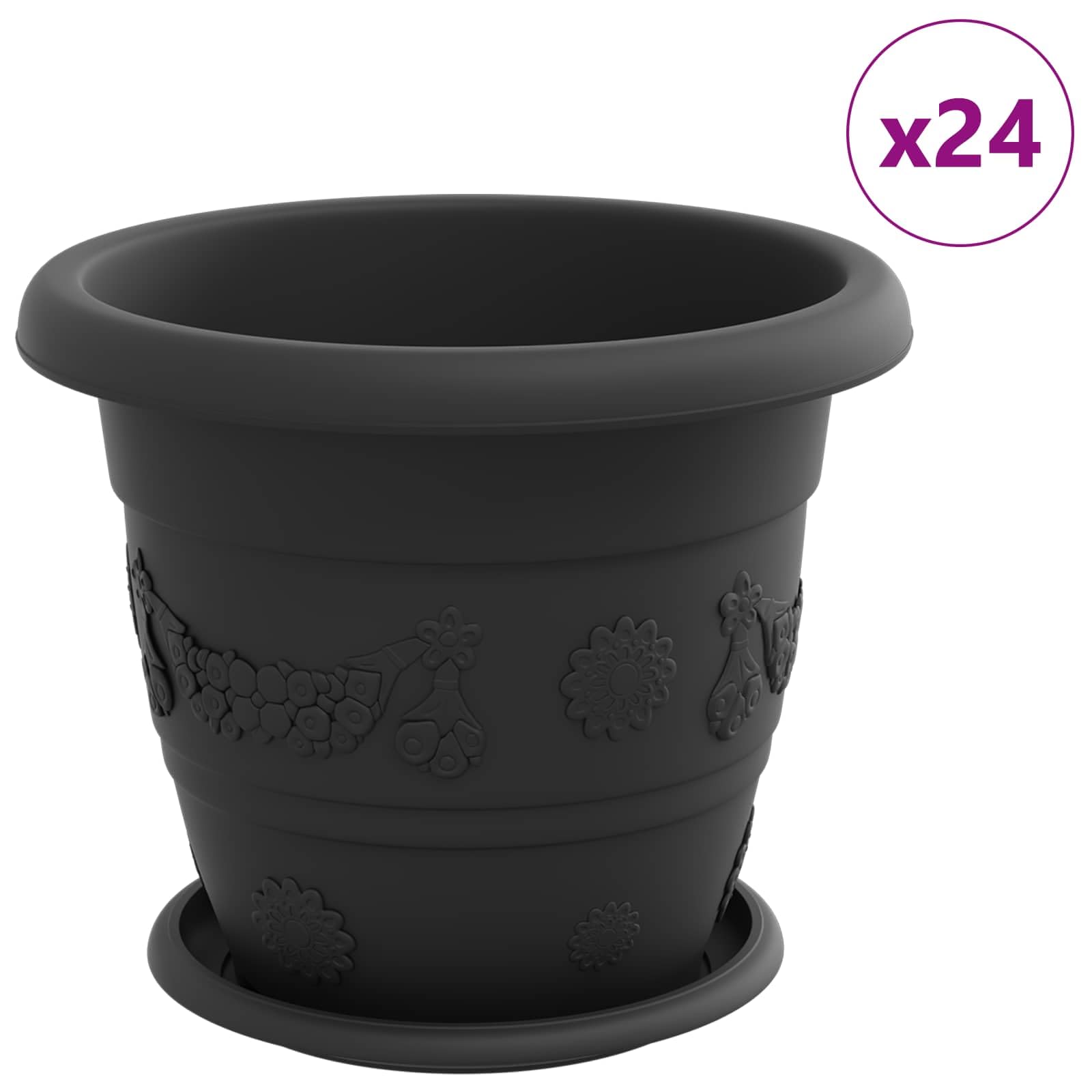 Doniczki 26x21.5 cm Czarny 24 szt Z tworzywa sztucznego Plastikowe donice na kwiaty z otworami drenażowymi Lekkie Nowoczesne do domu i ogrodu