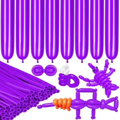 Image of LXZFCRG 260 Balloons Purple Long Balloon for Balloon Animals, Thickening Long Skinny Latex Twisting Ballon for Halloween Party Suppies Birthday Wedding (Purple)