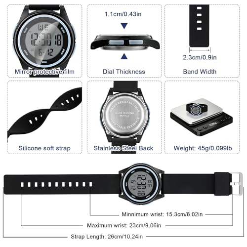 Image of Juboos Digital Watch Men Women 50M Waterproof Sports Military | Large Face Wirstwatch with Stopwatch, Alarm, LED Backlight, 12 /24H, Date, Week, Hourly Chime