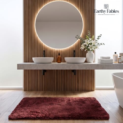 Image of Earthy Fables Plush Microfiber Bath Mat, Quick Dry, Anti-Skid, Water Absorbent, Non-Slip, Machine Washable Floor Rug, Shower Mat, Door Mat for Bathroom, Bedroom, 75 x 45 cm - Wine