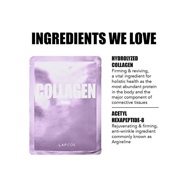 LAPCOS Collagen Sheet Mask, Firming Daily Face Mask with Collagen Peptides for Anti-Aging, Helps to Minimize Wrinkles, Restores Skin Elasticity & Firmness, Korean Beauty Favorite, 5-Pack