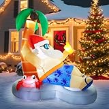 Opemon 7FT Christmas Inflatable Santa Claus Hawaii Outdoor Decorations Blow up Yard Xmas Decor with Built-in LED Lights for Holiday Lawn Home Indoor Outside