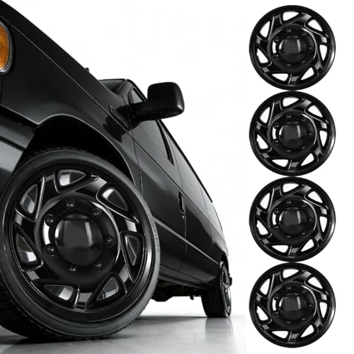 F8UZ-1130-AA Hubcaps Compatible with 1998-2023 Ford Econoline Van E-150 E-250 E-350 E-450 16 inch Wheel Cover Replace F7UZ-1130-AA F8UA-1130-AA F7UA-1130-AA Set of 4 Packs (Black)