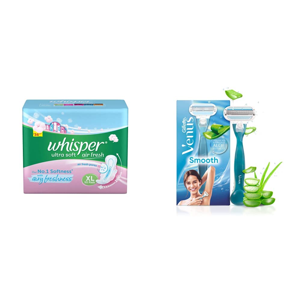 Whisper Ultra Soft Sanitary Pads For Women, Xl 50 Napkins And Gillette Venus Hair Removal Razor For Women With Aloe Vera (B08LRCVYDJ) Amazon Price History, Amazon Price Tracker