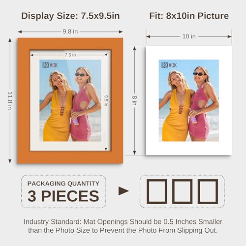 Image of VCK 8x10 Picture Frame Set of 3 - Orange, Wide Border Solid Wood Frame, Display Pictures in Horizontal and Vertical, for Home, Office, Gallery, Woodgrain Series, Wall Hanging