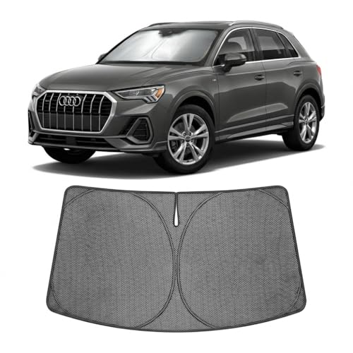 Image of Proadsy Windshield Sun Shade Custom Fit Audi Q3 2019-2026 Ice Crystal Black Front Window Sunshade UV and Heat Blocker Foldable Visor Keeps Car Cooler for Summer Parking and Daily Use