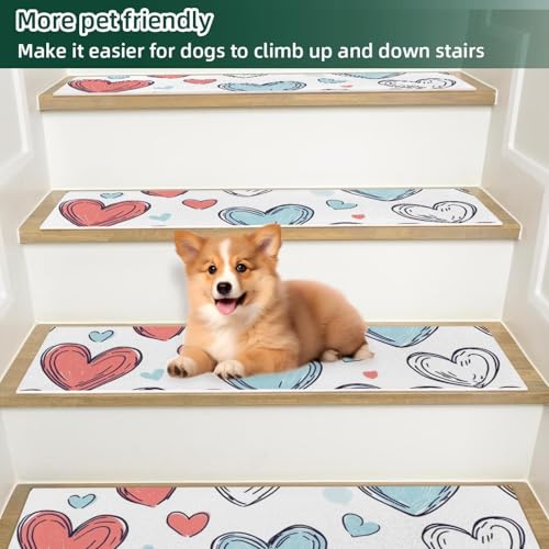 Tapis d'escalier cœurs lavables et antidérapants pour marche bois - 5
