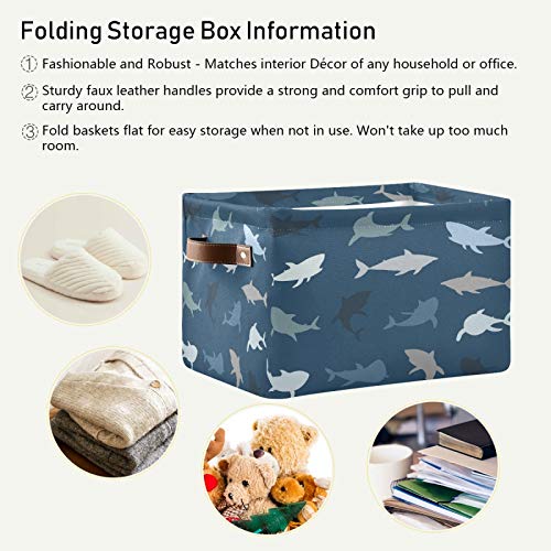 Storage Basket Sea Animal Shark Storage Cube Box Durable Canvas Collapsible Toy Basket Organizer Bin With Handles For Shelf Closet Bedroom Home Office #TOP5