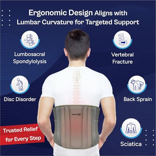 Image of TATA 1MG Lumbar Sacral Belt For Back Sprains, Strains, & Muscle Spasms, Unisex With 5 Flexible Splints for Lower Back Support, XL,Pack Of 1