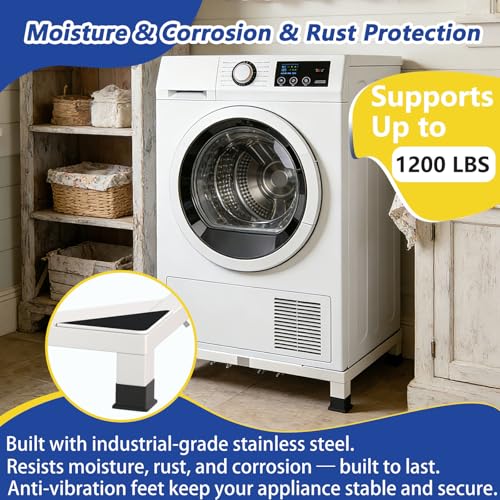 Image of Heavy Duty Stainless Steel Laundry Pedestal - 6 inch Height Universal Washer & Dryer Stand for Front Load Machines, Ice Maker, Samsung /LG - Durable Appliance Base with Non-Slip Feet