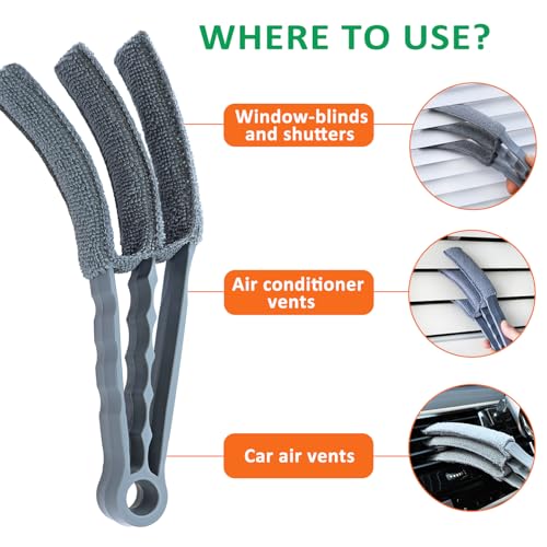 Image of Window Blind Cleaner Duster Brush, 1 Brush with 4 Upgraded Microfiber Sleeves, Washable and Reusable, Blind Cleaner Tools for Window Blinds, Air Conditioner, Jalousie (Grey)