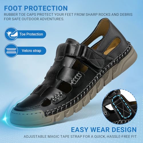 MAIZUN Leather Sandals for Men Summer Closed Toe Sandal Outdoor Fisherman Shoes Hiking Walking Shoes for Beach Walking Hiking Sport Sandal2