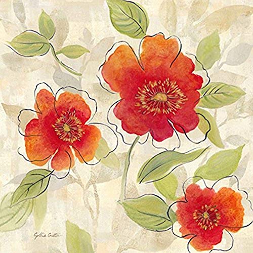 Bright Red Garden I by Cynthia Coulter 12x12 Print Posters Decor Red Flowers Pastel Colors Country Living