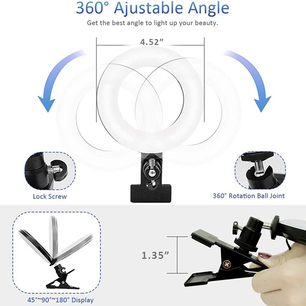 2 Pezzi Anello Luminoso da 6 Pollici, Kit di Illuminazione per Videoconferenza con Montaggio a Morsetto a Clip, 3000 K-6000 K, Mini Luci per Selfie a LED Piccole, per Registrazione Video