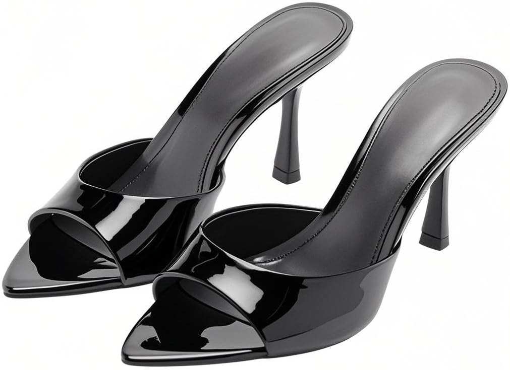 YIYA Women's Open Pointed Peep Toe Mules Kitten Heels Stiletto High Heels Slide Sandals Summer Slip On Backless Dress Spring Summer Pumps Shoes