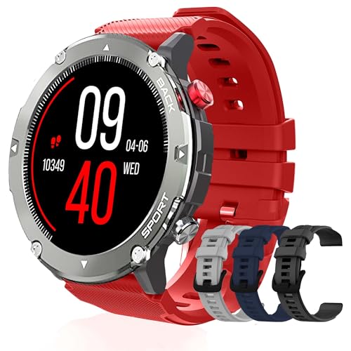 MAPEKS Reloj Inteligente Hombre Smartwatch Deportivo Pantalla HD Pulsómetro 3 Correas Extra Monitorización Salud Llamadas Notificaciones Compatible Android iOS Militar Elegante Sensor Preci