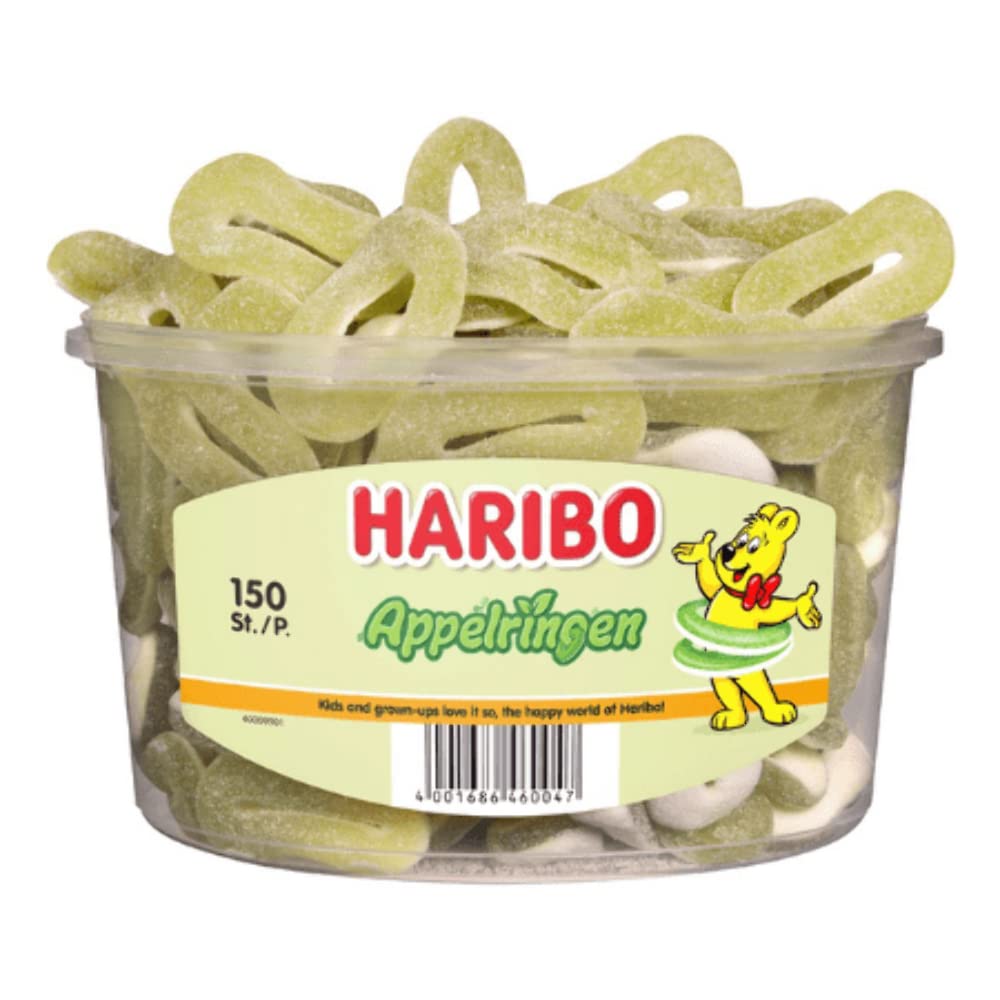 Caramelos Haribo | Anillos De Manzana (150 Piezas) | Haribo Caramelos | Caramelos Alemanes | 150 Pack | 1200 Gramo Total