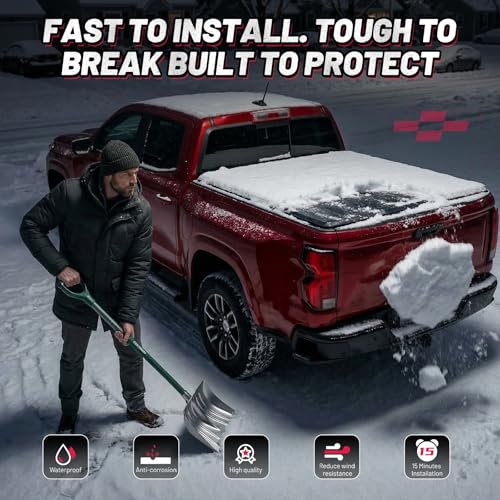 Image of BDFHYK Hard Tri Fold Tonneau Cover for Chevy Colorado GMC Canyon 2015-2026 5.2 FT Bed, Waterproof Hard Folding Truck Bed Cover with Anti-Theft Lock, Easy Install for Camping and Work Trucks