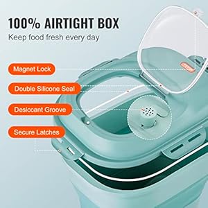 VEVOR Collapsible Dog Food Storage Container, Dispenser Bin with Attachable Casters, Airtight Lid Kitchen Rice Cereal Flour Bin, Pet food Containers For Cat, Bird, Other Pet Food, 28~50 lbs Capacity