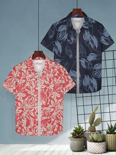 Image of HELLCAT Yellow, Olive Trendy Regular Fit Printed Causal Shirt for Boys - Pack of 2