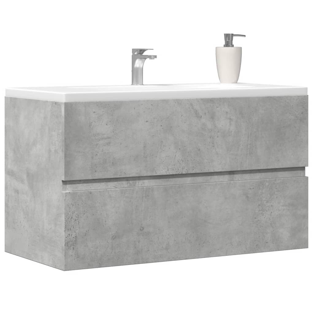Łazienkowa szafka wisząca, betonowa, szara, z materiału drewnopochodnego, 80 x 38,5 x 45 cm, z dużą ilością miejsca do przechowywania, montaż na ścianie, nowoczesny mebel łazienkowy do