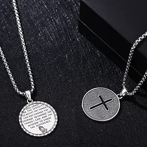 Aniu Bible Verse Necklace For Men Women Sterling Silver Serenity Prayer Pendant Religious Faith Gifts Courage Wisdom Praying Hands Inspirational Sobriety Jewelry #TOP3