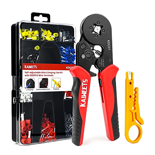 KAIWEETS Alicates de Terminales con 1200 Terminales, Kits de Herramientas de Crimpado, Terminales de Cable 0,25-10mm² / 23-7 AWG, KDC01