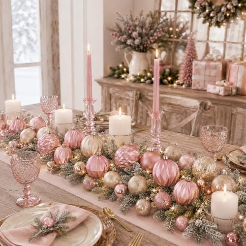 Image of Lunmon 64 Pcs Blush Pink Champagne Gold Christmas Ornaments Xmas Bulbs