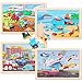 Wooden Educational Jigsaw Puzzles for Preschool Kids Ages 3-5, 4-Pack with 20 Pieces Transportation Wood Puzzles Set, Toddler Brain Teaser Toys, Preschool Gifts for Boys Girls Ages 3 4 5 6
