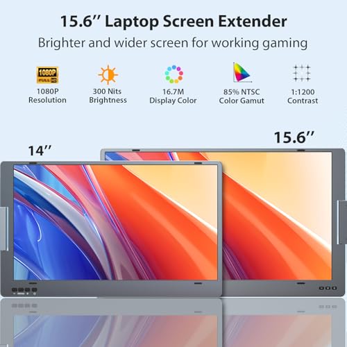 Image of KYY Triple Laptop Screen Extender, 15.6 inch 1080P FHD IPS Dual Portable Extended Monitor, USB C Travel Display for 12-17'' Laptop, 210Rotation & Kickstand, Plug and Play (Windows Only)