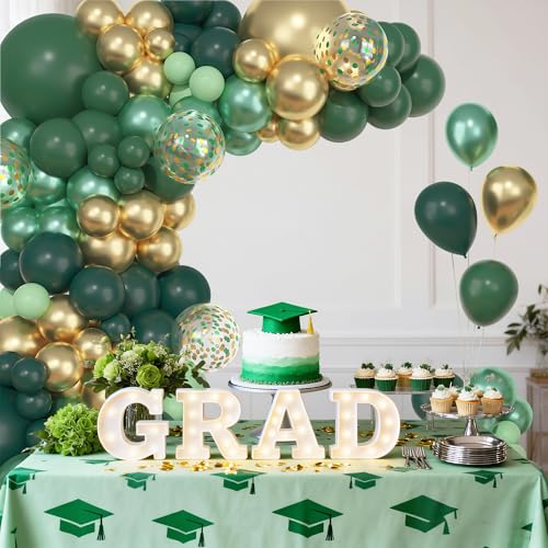 Image of Ouddy Life 157Pcs Green Gold Balloon Arch Garland Kit, Dark Green Metallic Latex Confetti Balloon Different Size for Birthday Anniversary Safari Graduation Party Decoration