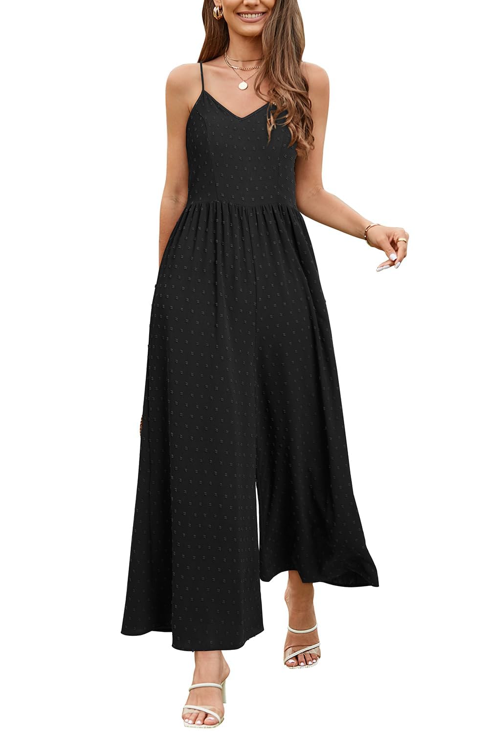 LAISHEN Damen Jumpsuit Combinaison pour femme, combishort à jambes larges, pantalon habillé