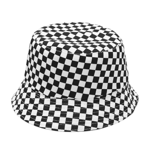 Image of Quanhaigou Bucket Hats Unisex Summer Travel Beach Fisherman Cap for Men Women Teens (Black White Chessboard)