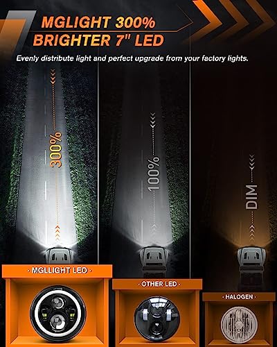 Mgllight 7 Inch Led Headlights With Blue Halo Ring Amber Turn Signal Wrangler Headlights High/Low Sealed Beam Projector Compatible With Jk Lj Cj Tj H6024 Led Headlamps, 2Pcs Blue #TOP3