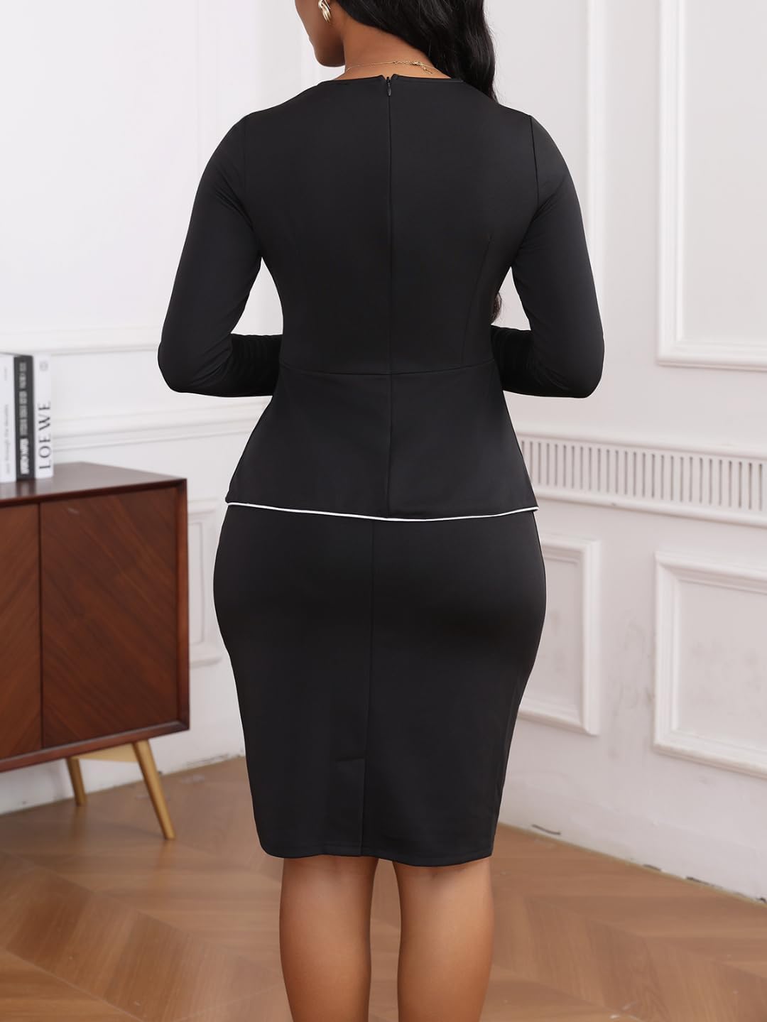 Women's 2 Piece Suit Skirt Set Peplum Long Sleeve Church Dress Suit Formal Office Business Midi Pencil Skirt Suit - Image 6