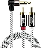 CableCreation 3.5mm to RCA Cable, Angle 3.5mm Male to 2RCA Male Auxiliary Stereo Audio Y Splitter Gold-Plated for Smartphones, MP3, Tablets, Speakers,Home Theater,HDTV,10FT/3M-2PACK
