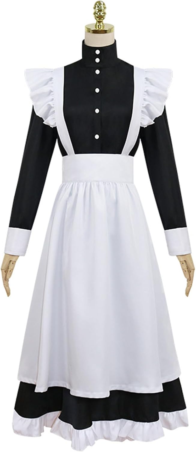Women's Classic Maid Long Dress Black and White Apron Housekeeper Cosplay Costume Uniform