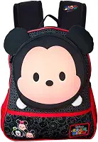 Mochila Escolar Infantil Mickey Mouse Disney Tsum Tsum, Alça de Costas Acolchoada, Preto/Vermelho