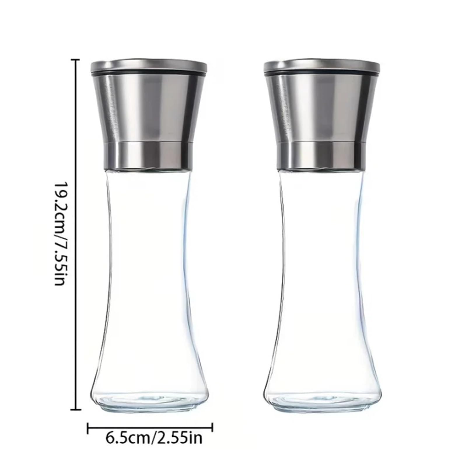 Bottiglia for spezie in vetro in acciaio inossidabile con macinapepe da 200 ml manuale e sale ruvidezza regolabile for uso in cucina(200ML-2pcs)